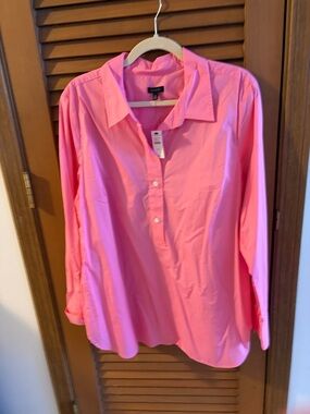 Talbots Pink Long-Sleeve Button Polo Blouse